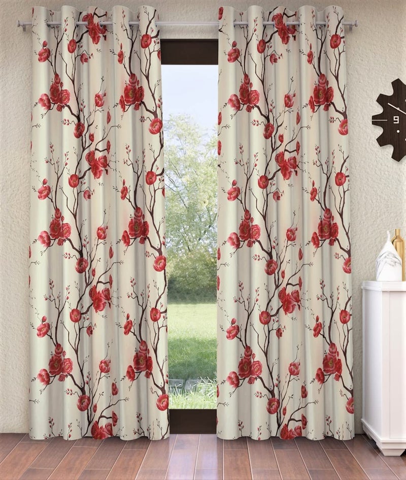 Fashion String 2 Piece 3D Tulips Eyelet Polyester Long Door Curtains 9 Feet Red - Image 1