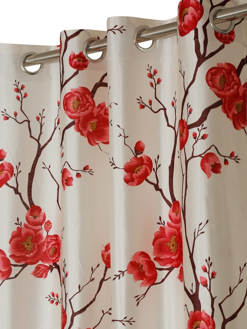 Fashion String 2 Piece 3D Tulips Eyelet Polyester Long Door Curtains 9 Feet Red - Image 2