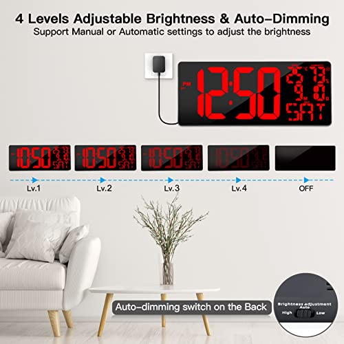 Xflyee [Oversized] 18" Large Digital Wall Clock with Remote Control, Auto-Dimming Digital Clock Display with Date/Temp/Week, DST, Alarm, 5.9”Jumbo Numbers Large Digital Clock for All Spaces Use - Image 3