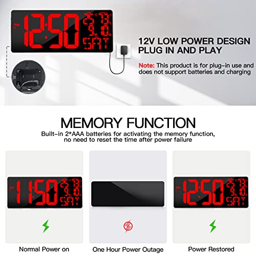Xflyee [Oversized] 18" Large Digital Wall Clock with Remote Control, Auto-Dimming Digital Clock Display with Date/Temp/Week, DST, Alarm, 5.9”Jumbo Numbers Large Digital Clock for All Spaces Use - Image 5