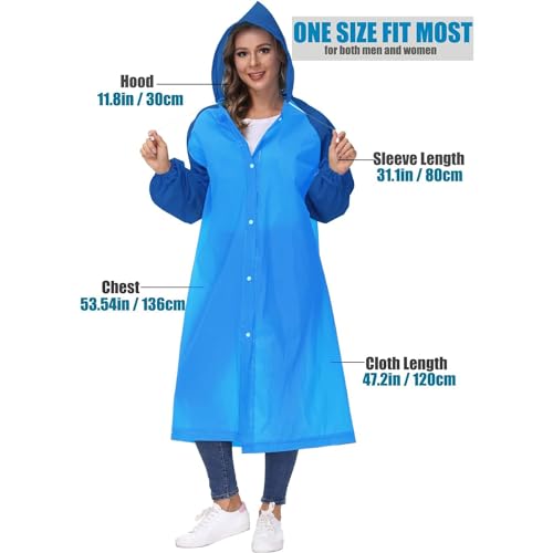 Pivalo EVA Poncho Raincoat Transparent Hooded Water Resistant Rain Jacket with Sleeves for Women Men Camping Rainy Season Travel - Sky - Image 4