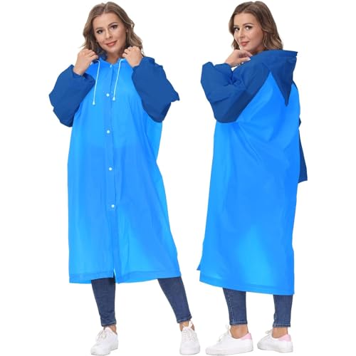 Pivalo EVA Poncho Raincoat Transparent Hooded Water Resistant Rain Jacket with Sleeves for Women Men Camping Rainy Season Travel - Sky - Image 1
