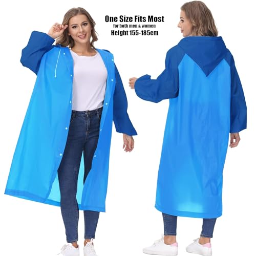 Pivalo EVA Poncho Raincoat Transparent Hooded Water Resistant Rain Jacket with Sleeves for Women Men Camping Rainy Season Travel - Sky - Image 2