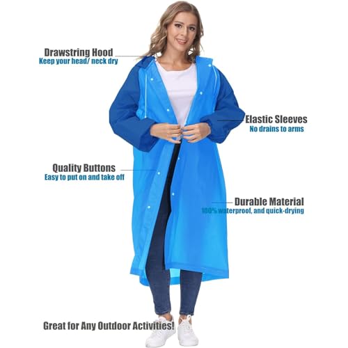 Pivalo EVA Poncho Raincoat Transparent Hooded Water Resistant Rain Jacket with Sleeves for Women Men Camping Rainy Season Travel - Sky - Image 3