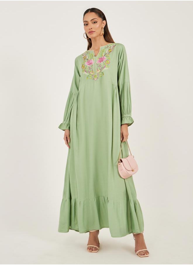 Maxim Creation - Floral Embroidered Cuffed Sleeves Jalabiya by Styli - Image 1