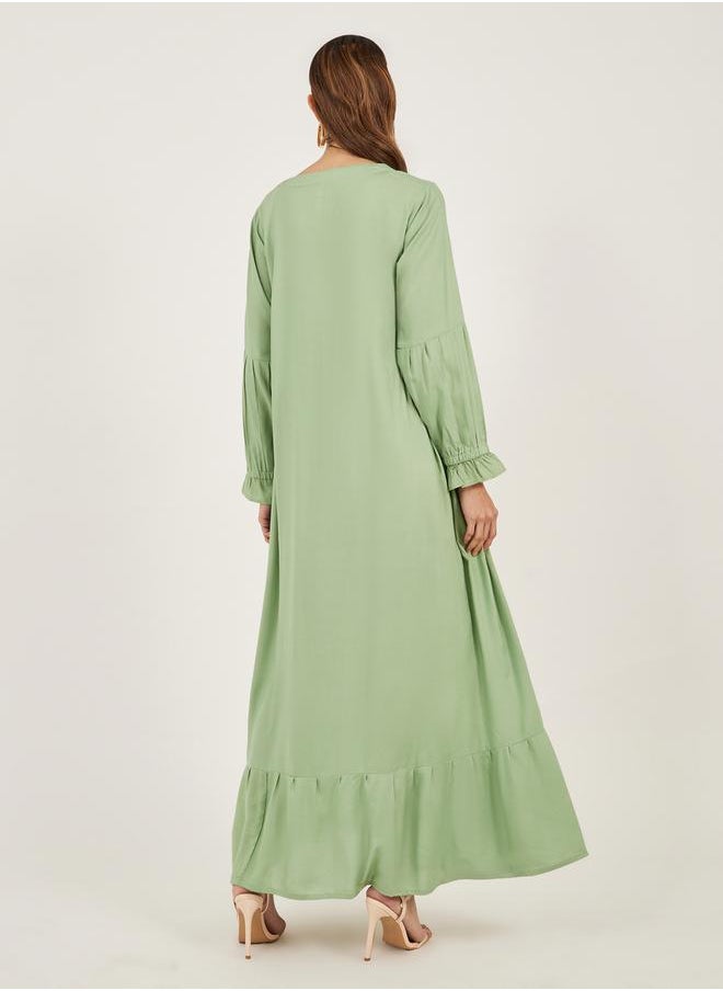 Maxim Creation - Floral Embroidered Cuffed Sleeves Jalabiya by Styli - Image 1