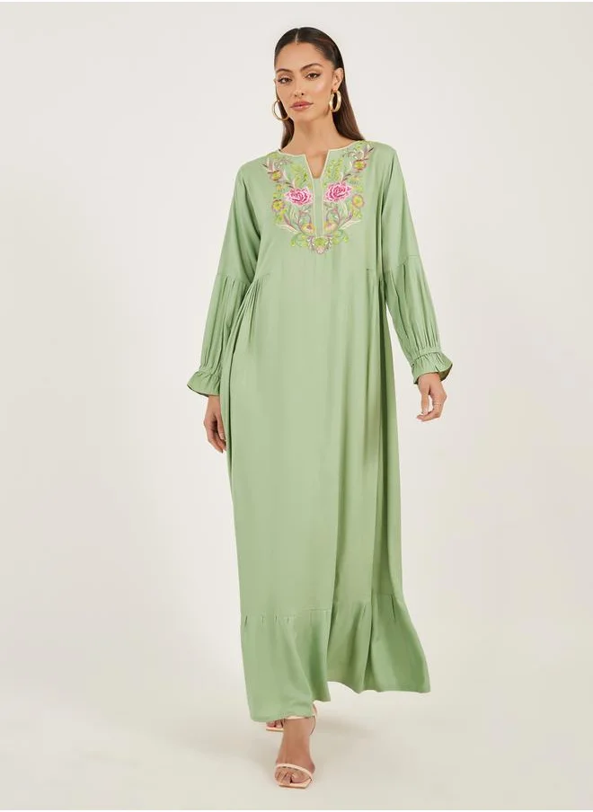 مكسيم كريشن Floral Embroidered Cuffed Sleeves Jalabiya