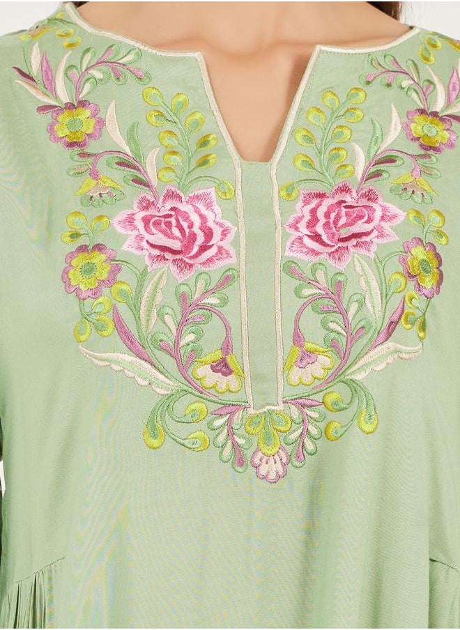 Maxim Creation - Floral Embroidered Cuffed Sleeves Jalabiya by Styli - Image 1