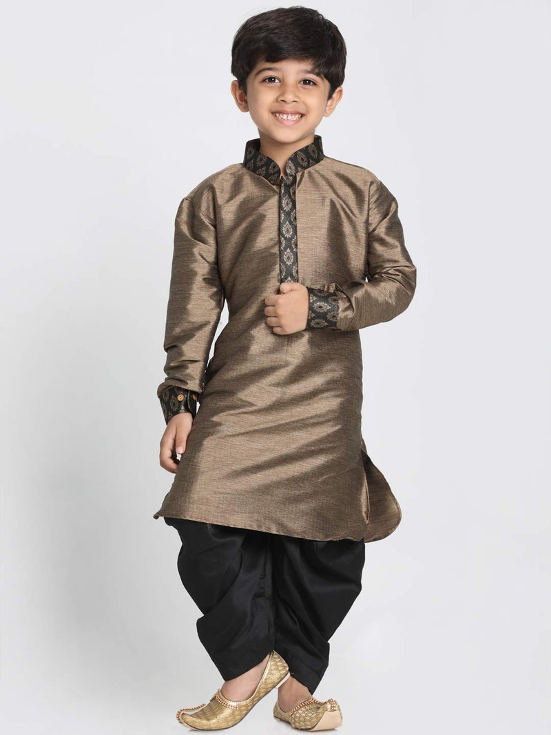 VASTRAMAY JBN Creation Boys' Bronze and Black Silk Blend Kurta and Dhoti Pant Set - Image 2