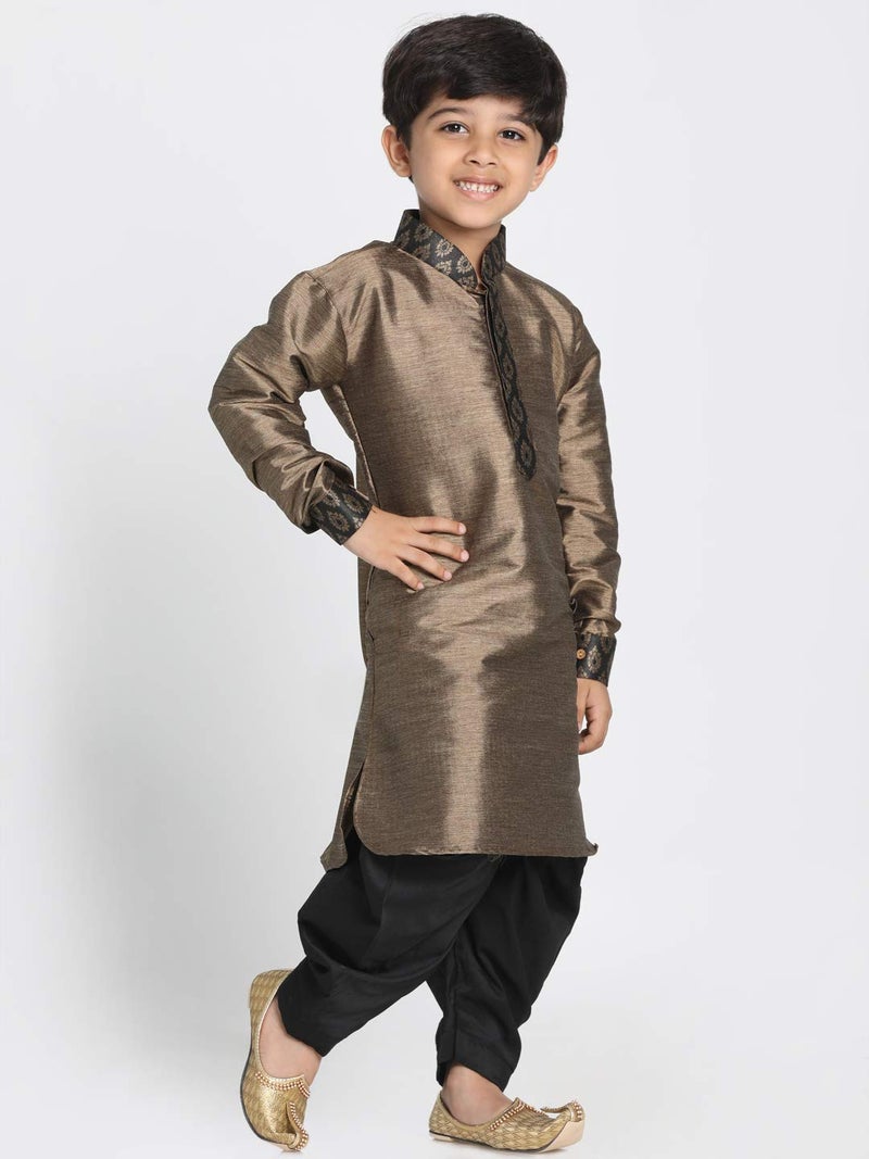VASTRAMAY JBN Creation Boys' Bronze and Black Silk Blend Kurta and Dhoti Pant Set - Image 3
