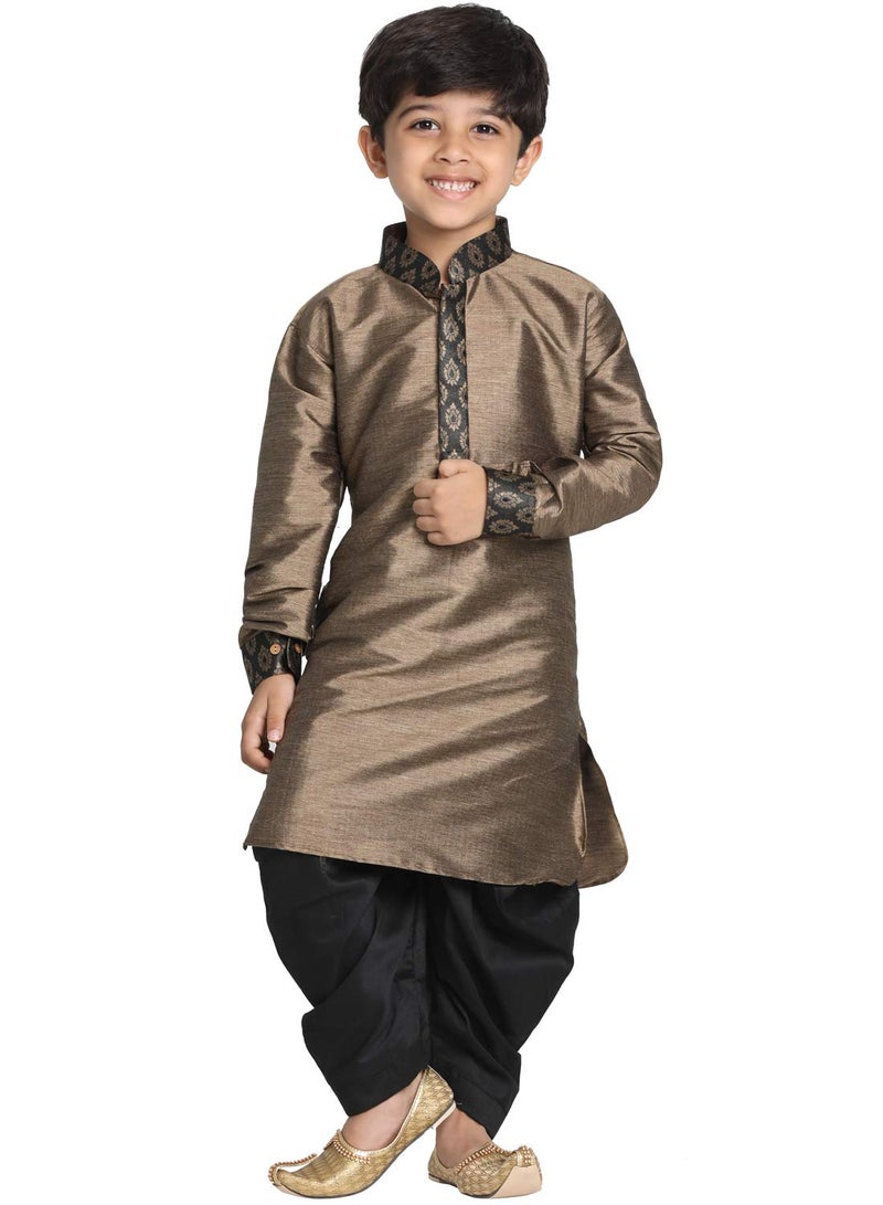 VASTRAMAY JBN Creation Boys' Bronze and Black Silk Blend Kurta and Dhoti Pant Set - Image 1