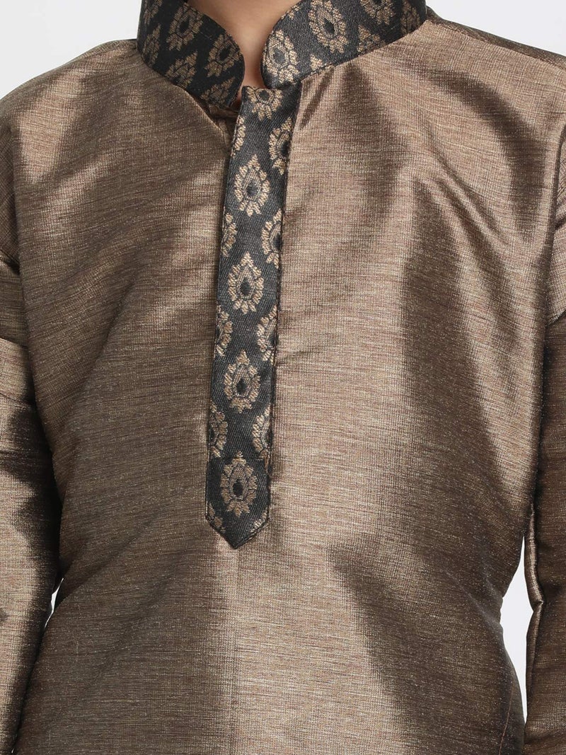 VASTRAMAY JBN Creation Boys' Bronze and Black Silk Blend Kurta and Dhoti Pant Set - Image 4