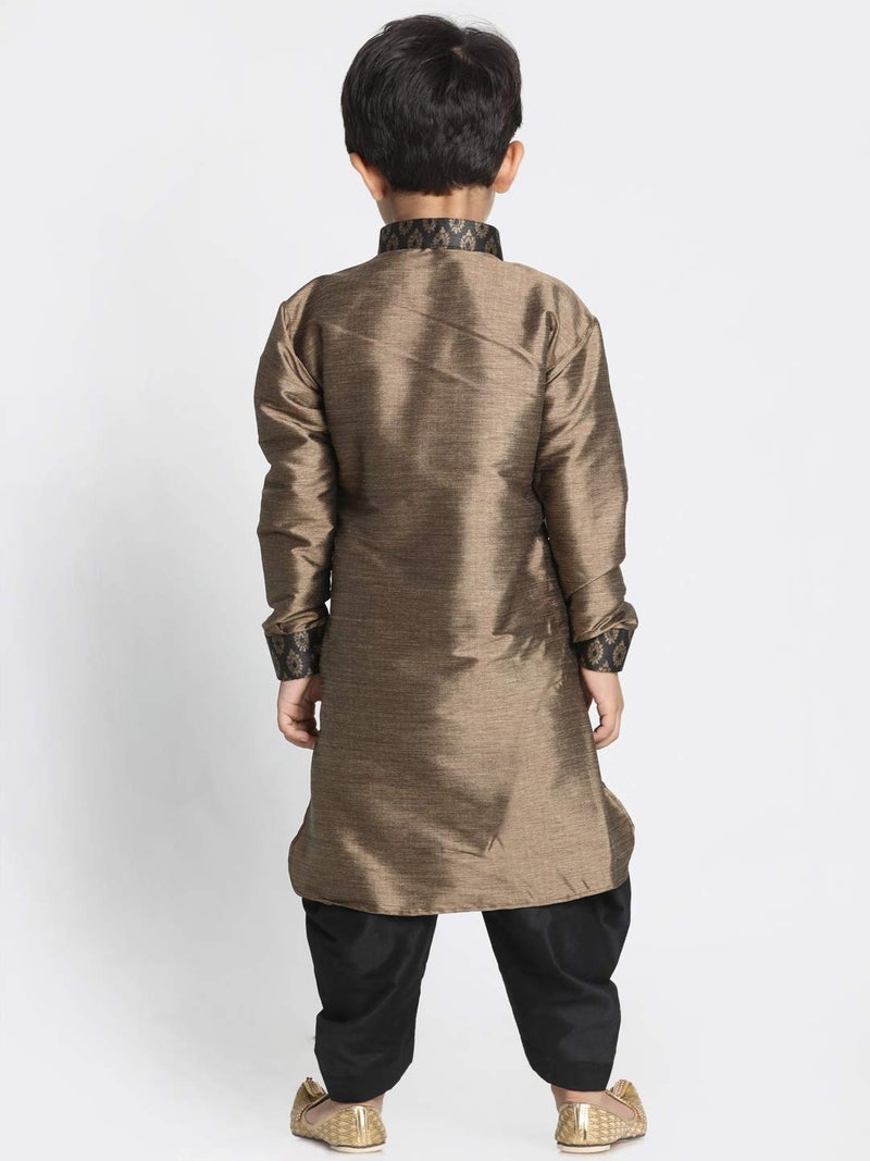 VASTRAMAY JBN Creation Boys' Bronze and Black Silk Blend Kurta and Dhoti Pant Set - Image 5