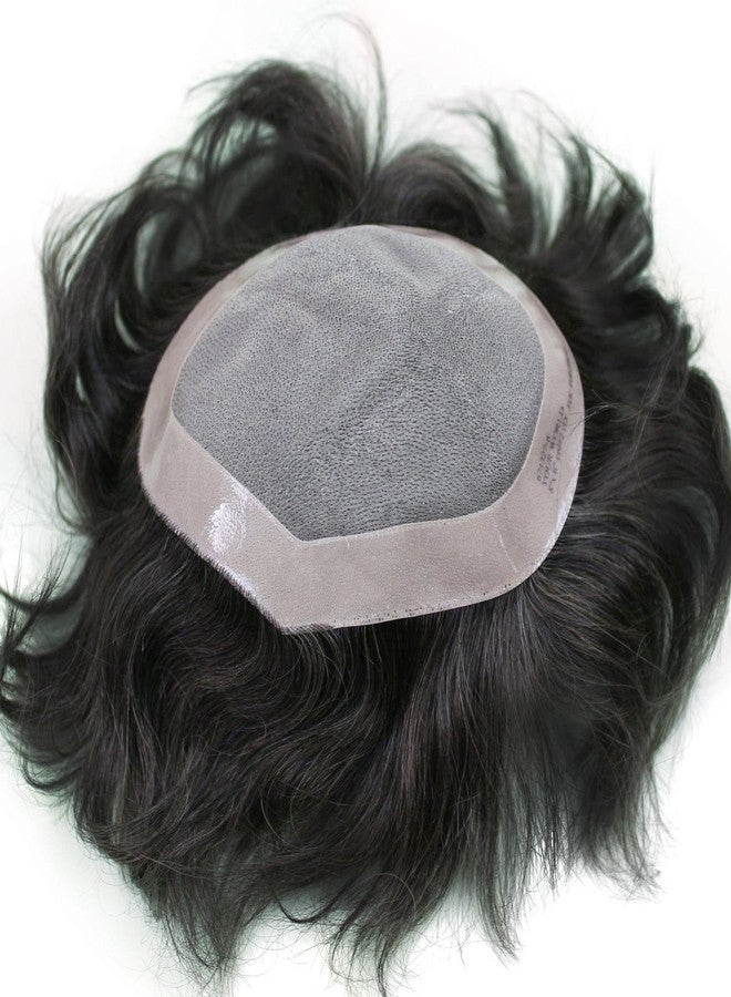 Osking Professional stock 100% human hair mens black brown toupee hair system hairpiece (8x6 Inch, Natural black) - Image 1