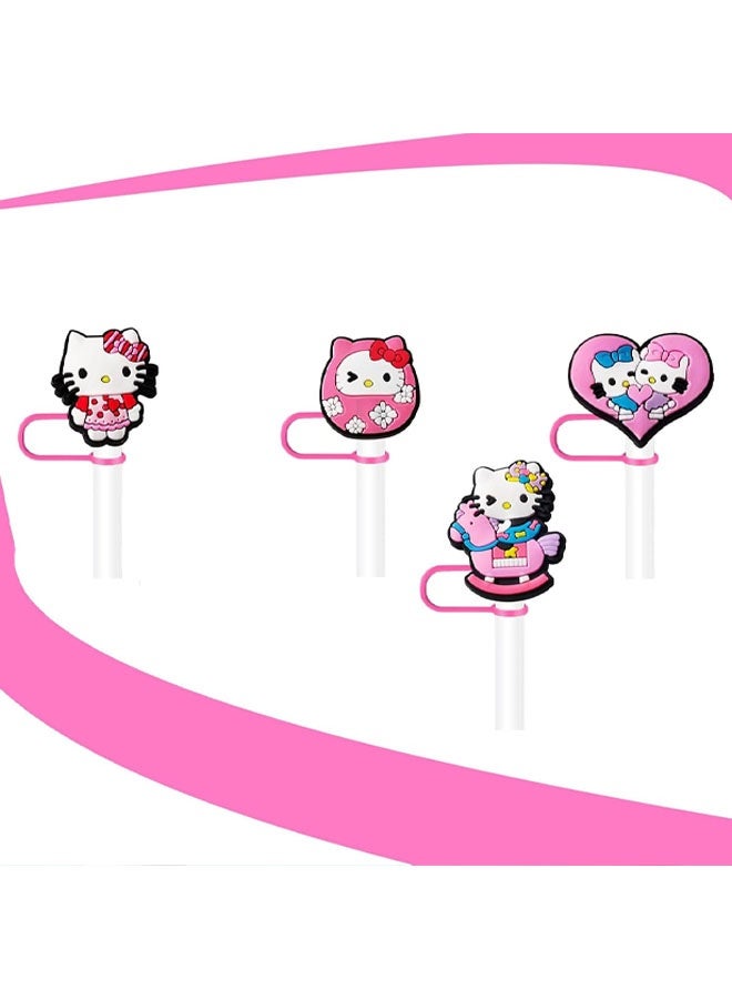 سانريو عبوة من 12 غطاءً من القش بتصميم قطة - أغطية قش كرتونية مقاس 10 مم (معلبة) أغطية قش من السيليكون، مناسبة لقش الشرب (وردي) - Image 3