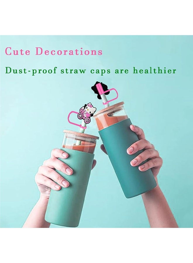 سانريو عبوة من 12 غطاءً من القش بتصميم قطة - أغطية قش كرتونية مقاس 10 مم (معلبة) أغطية قش من السيليكون، مناسبة لقش الشرب (وردي) - Image 2