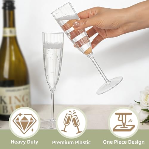 QualQuot 18Pack Clear Plastic Champagne Flutes, 5 OZ Hard Disposable Plastic Champagne Flute, 1-Piece Disposable Champagnes Glasses Ideal for Home, Daily Life, Party, Wedding, Toasting Drinking - Image 3