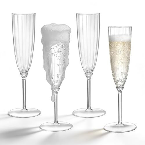 QualQuot 18Pack Clear Plastic Champagne Flutes, 5 OZ Hard Disposable Plastic Champagne Flute, 1-Piece Disposable Champagnes Glasses Ideal for Home, Daily Life, Party, Wedding, Toasting Drinking - Image 1