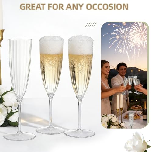 QualQuot 18Pack Clear Plastic Champagne Flutes, 5 OZ Hard Disposable Plastic Champagne Flute, 1-Piece Disposable Champagnes Glasses Ideal for Home, Daily Life, Party, Wedding, Toasting Drinking - Image 5