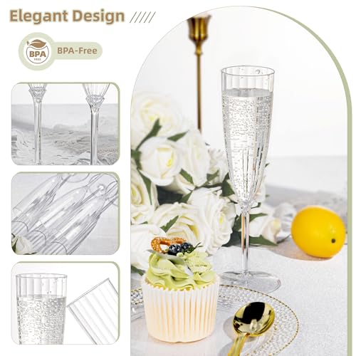 QualQuot 18Pack Clear Plastic Champagne Flutes, 5 OZ Hard Disposable Plastic Champagne Flute, 1-Piece Disposable Champagnes Glasses Ideal for Home, Daily Life, Party, Wedding, Toasting Drinking - Image 4
