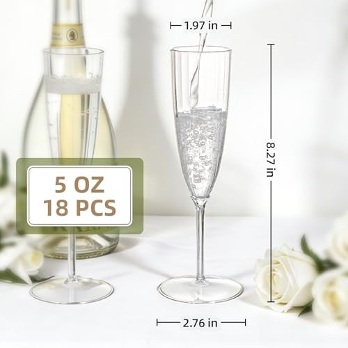 QualQuot 18Pack Clear Plastic Champagne Flutes, 5 OZ Hard Disposable Plastic Champagne Flute, 1-Piece Disposable Champagnes Glasses Ideal for Home, Daily Life, Party, Wedding, Toasting Drinking - Image 2