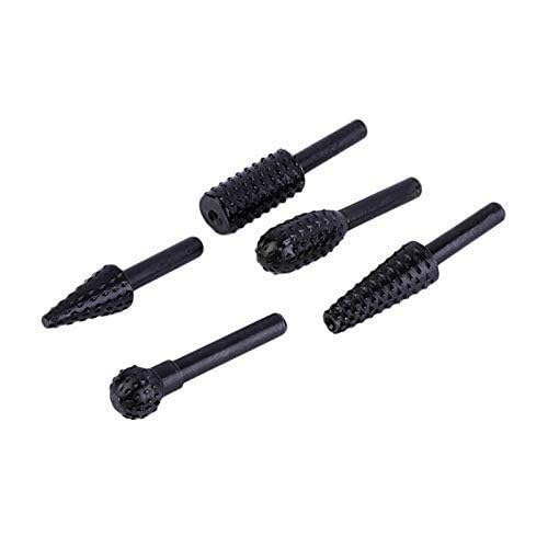 SHB 5Pcs/Set High Speed Steel Burr Drill Bit Set Wood Carving Rasps For Dremel Shank Burs Tools Cutting Tool Black, Round - Image 3