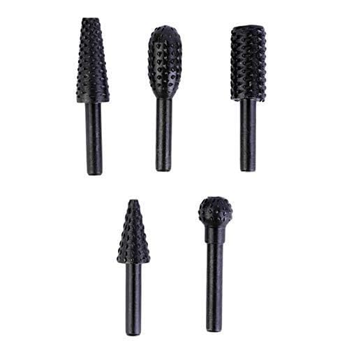 SHB 5Pcs/Set High Speed Steel Burr Drill Bit Set Wood Carving Rasps For Dremel Shank Burs Tools Cutting Tool Black, Round - Image 4