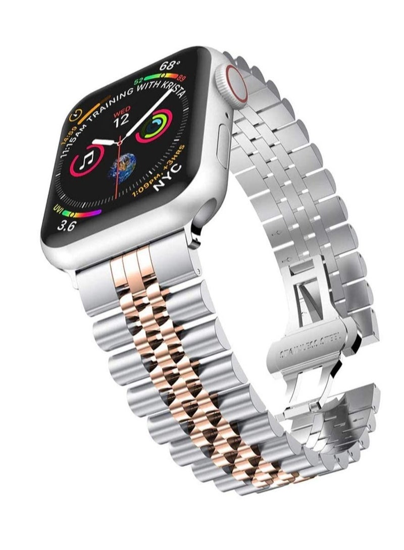 ELTRAZONE Replacement Band Compatible with Apple Watch 44mm / 42mm Stainless Steel Solid Strap Metal Bracelet for Apple Watch Series 7 6 5 4 3 2 SE (Silver - Image 1