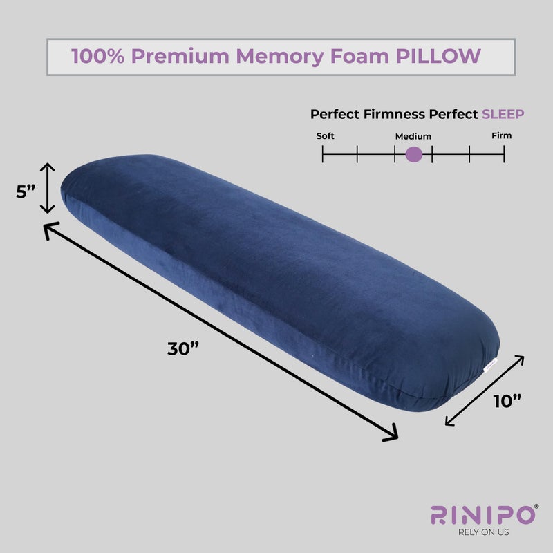 RINIPO Half Body Soft Memory Foam Pillow for Pregnancy & Cuddling - Hug Pillow for Side Sleepers, Eases Pressure Points, Promotes Relaxation & Better Sleep, Velvet Blue, 30x10x5 Inches, Washable Cover - Image 5