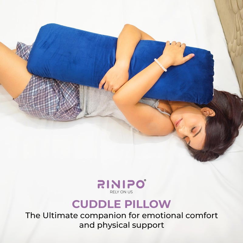 RINIPO Half Body Soft Memory Foam Pillow for Pregnancy & Cuddling - Hug Pillow for Side Sleepers, Eases Pressure Points, Promotes Relaxation & Better Sleep, Velvet Blue, 30x10x5 Inches, Washable Cover - Image 3