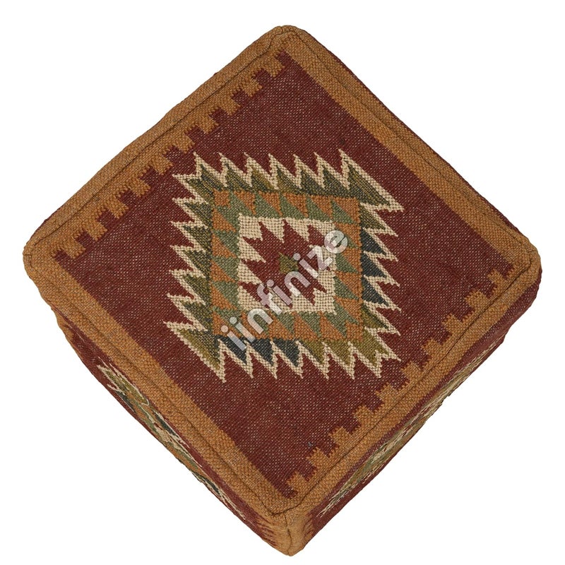 iinfinize Kilim Ottoman for Living Room Turkish Wool Jute Footstool Pouffe Bohemian Woven Pouf Cover for Office Home Decoration Dressing Table Handmade Footrest Muddha Traditional Bean Bag Storage - Image 3