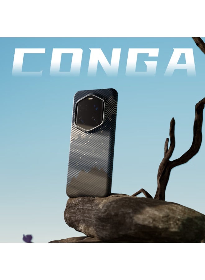 Conga Kevlar Aramid Fiber Protective Case For Honor Magic7rsr Porsche Design Phone, Full Coverage Ultra-thin Shockproof Heat Dissipation Starry Magnetic Slim Metal Ring Fire
