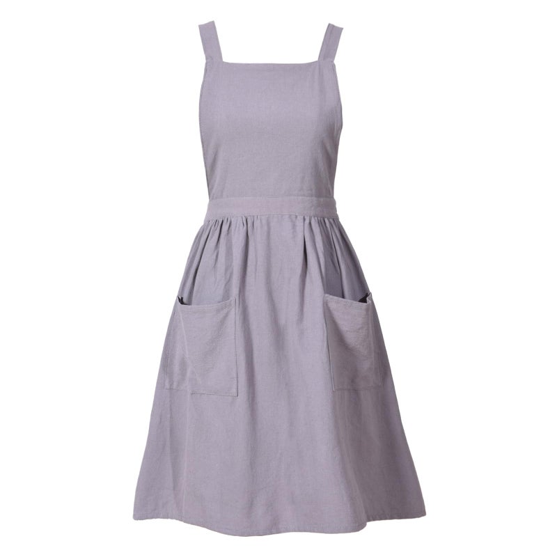 Pinknoke Cotton Linen Pinafore Apron Dress for Women with Pockets Cute Art Chef Aprons for Kitchen Baking Gardening Painting (Gray) - Image 1