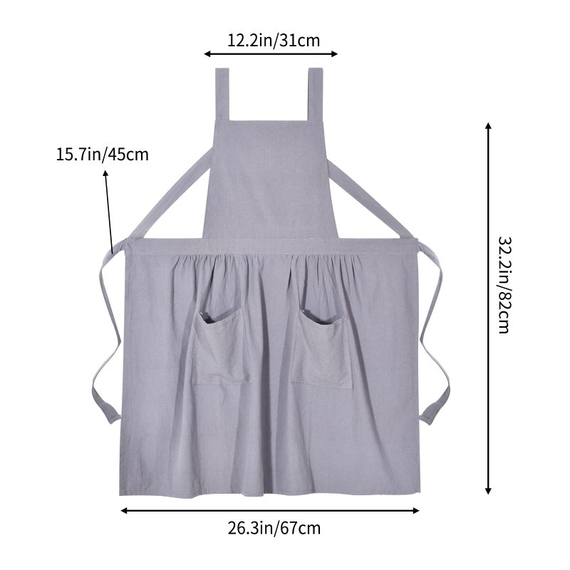 Pinknoke Cotton Linen Pinafore Apron Dress for Women with Pockets Cute Art Chef Aprons for Kitchen Baking Gardening Painting (Gray) - Image 4