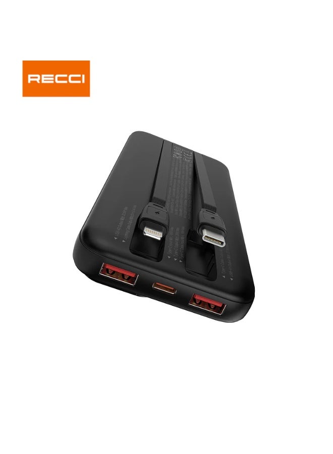 ريتشي Recci RPB-P67 باور بانك 10000mAh شحن فائق 22.5W / PD 20W، كيابل Lightning و Type-C مدمجة، شاشة رقمية - أسود - Image 2