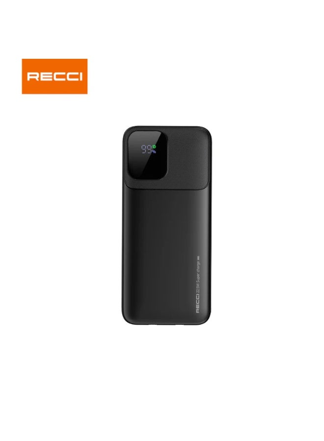 ريتشي Recci RPB-P67 باور بانك 10000mAh شحن فائق 22.5W / PD 20W، كيابل Lightning و Type-C مدمجة، شاشة رقمية - أسود - Image 1