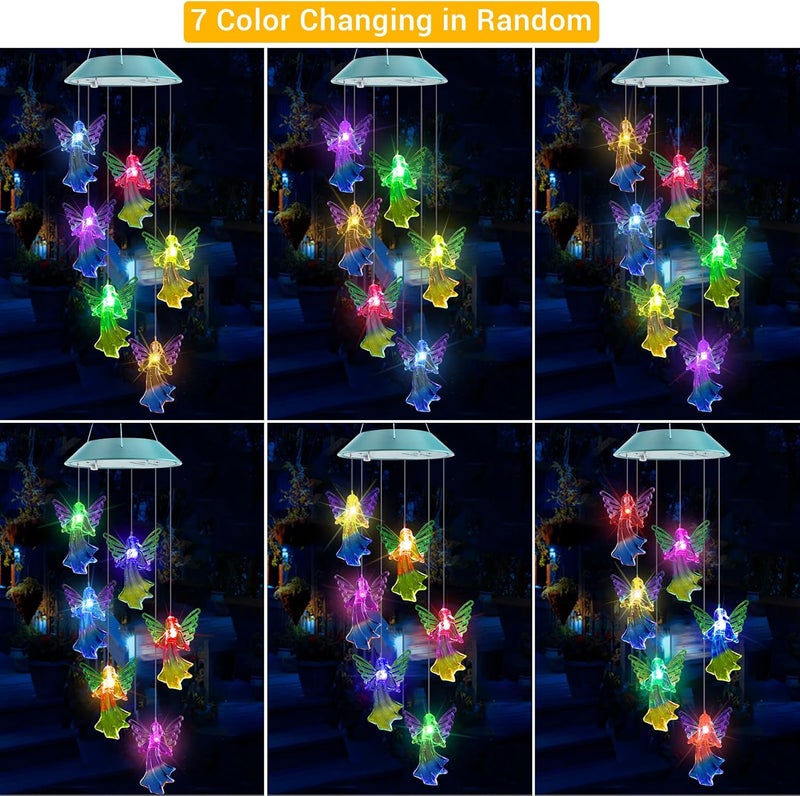 أجراس الرياح الشمسية من Toodour، زينة متحركة LED على شكل ملاك متغير الألوان، أضواء أجراس الرياح الخارجية المقاومة للماء للحديقة، الفناء، النافذة، الشرفة - Image 3