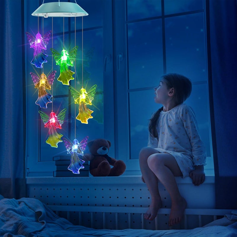 أجراس الرياح الشمسية من Toodour، زينة متحركة LED على شكل ملاك متغير الألوان، أضواء أجراس الرياح الخارجية المقاومة للماء للحديقة، الفناء، النافذة، الشرفة - Image 5
