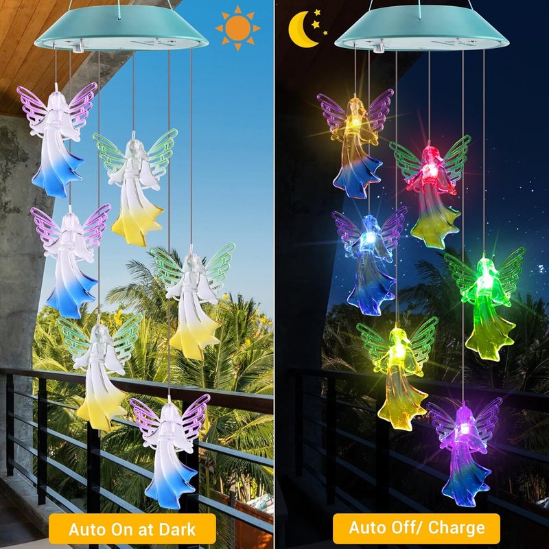 أجراس الرياح الشمسية من Toodour، زينة متحركة LED على شكل ملاك متغير الألوان، أضواء أجراس الرياح الخارجية المقاومة للماء للحديقة، الفناء، النافذة، الشرفة - Image 2