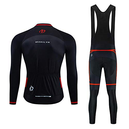 MOXILYN Men Cycling Jersey Set Long Sleeve Pro Cycling Clothes Riding Quick Dry Jacket + Cycling Bib with 9D Pad - Bike Clothing Kit - Image 2