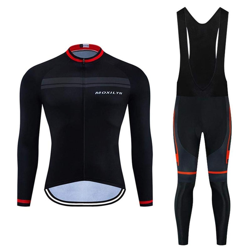 MOXILYN Men Cycling Jersey Set Long Sleeve Pro Cycling Clothes Riding Quick Dry Jacket + Cycling Bib with 9D Pad - Bike Clothing Kit - Image 5