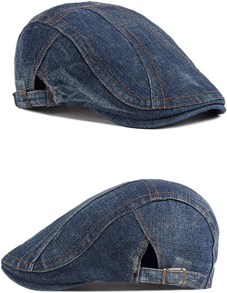 Qunson 2 Pack Mens Denim Cotton Newsboy Cap Ivy Gatsby Driving Hunting Cabbie Hats - Image 2