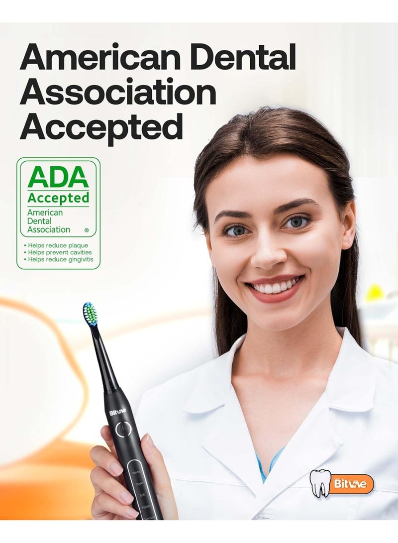 Bitvae Electric Toothbrush for Adults - Ultrasonic Electric Toothbrushes with 8 Brush Heads, ADA Accepted Power Rechargeable Toothbrush with 5 Modes, Smart Timer, Black D2 - Image 2