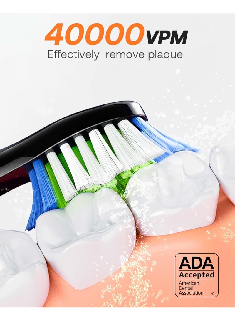 Bitvae Electric Toothbrush for Adults - Ultrasonic Electric Toothbrushes with 8 Brush Heads, ADA Accepted Power Rechargeable Toothbrush with 5 Modes, Smart Timer, Black D2 - Image 3