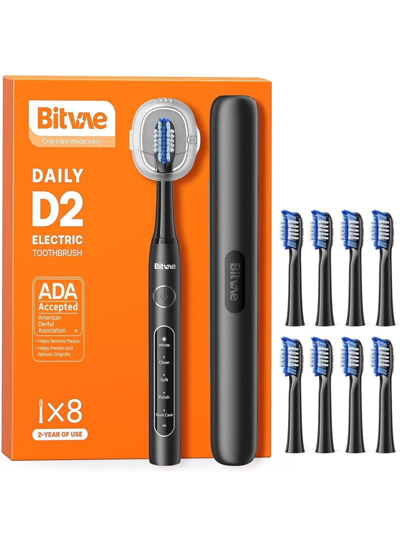 Bitvae Electric Toothbrush for Adults - Ultrasonic Electric Toothbrushes with 8 Brush Heads, ADA Accepted Power Rechargeable Toothbrush with 5 Modes, Smart Timer, Black D2 - Image 1