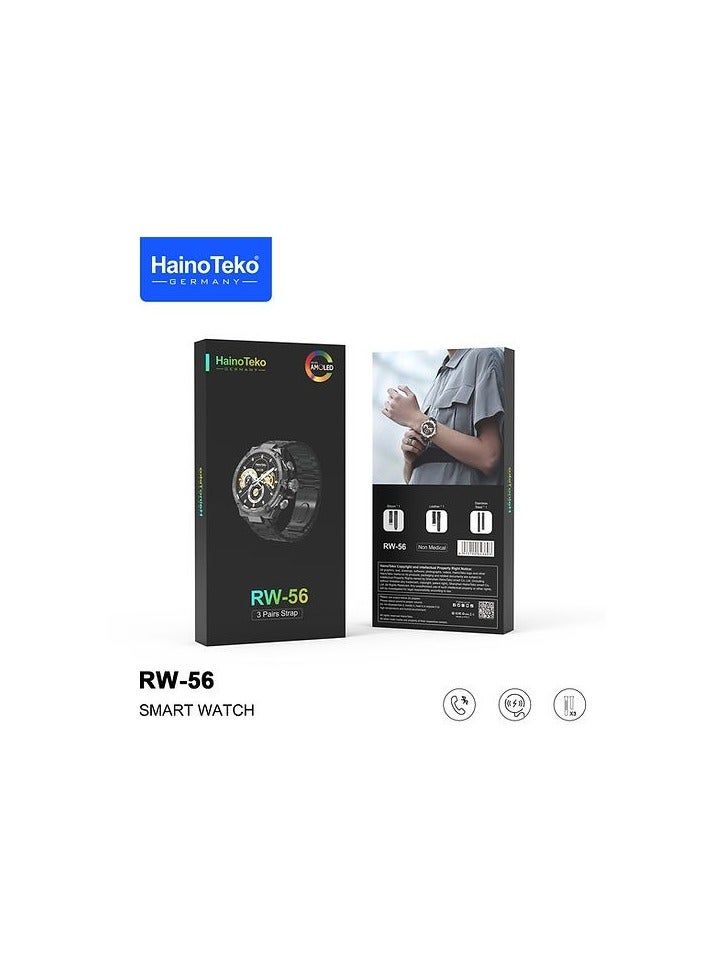 Haino Teko RW 56 Smart Watch - Round AMOLED Screen, Super Size Display, 3 Pair Straps & Wireless Charger - Black - Image 4