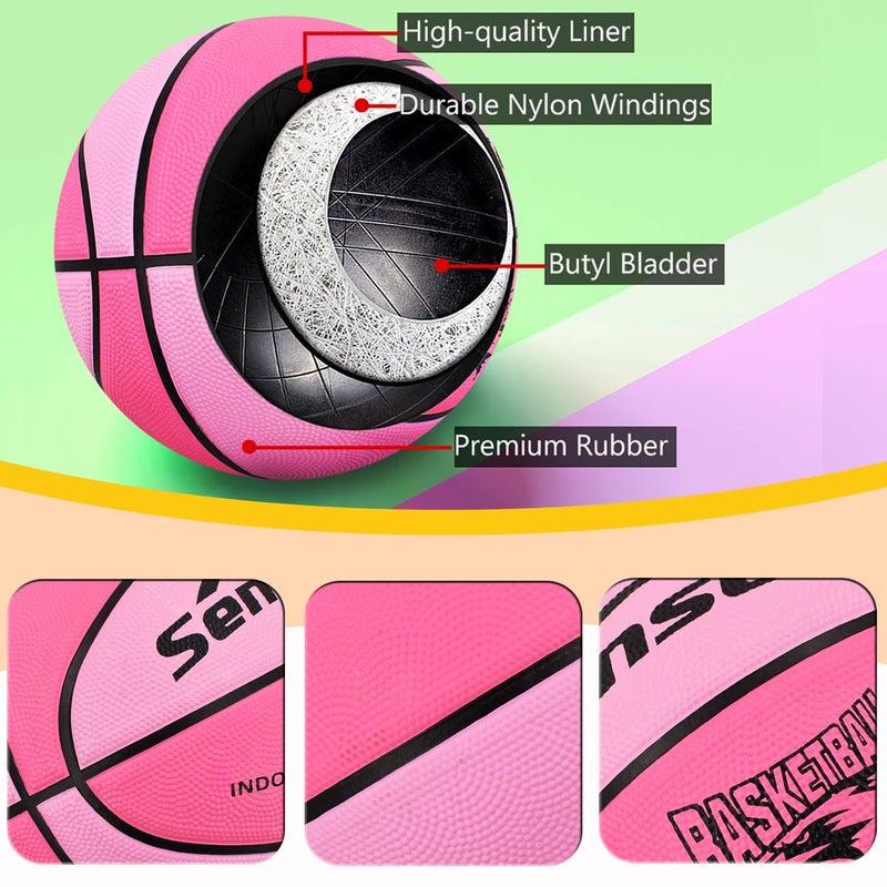 Senston Basketball Balls Size 3/5/6/7 Basketballs Indoor Outdoor 27.5/29.5 inch Basketball (Pink, 27.5''/Size 5) - Image 2