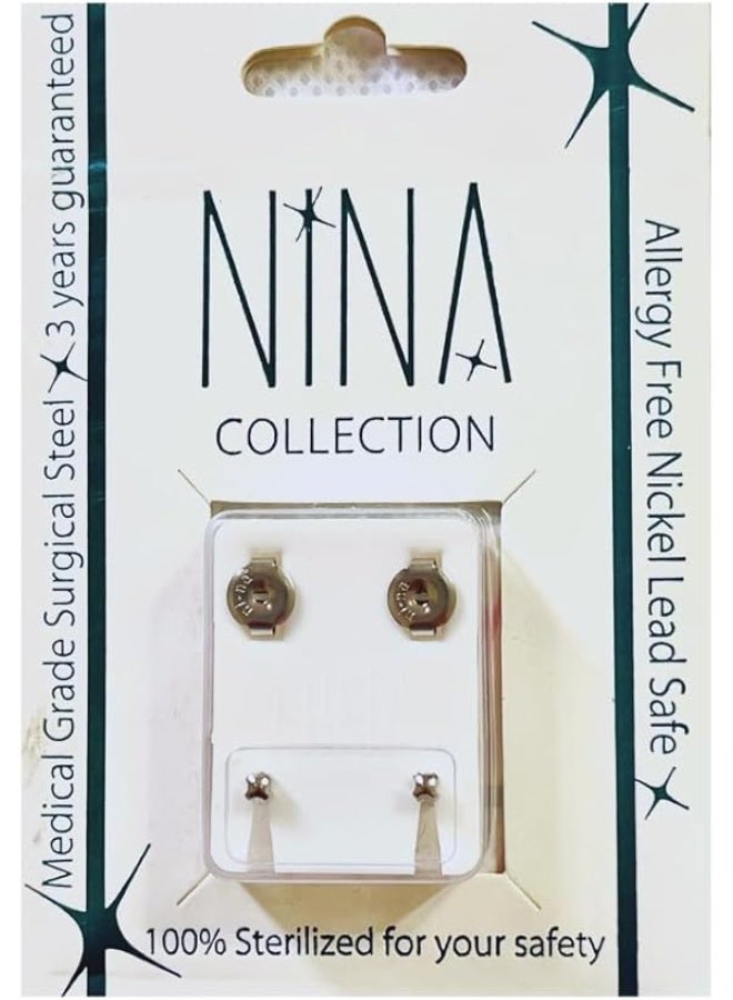 Nina Collection White Cross Mini Ear Piercing Earring Silver Plated | Allergy Free - Image 1