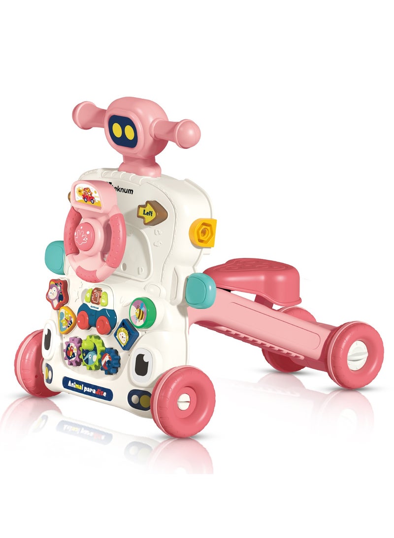 TEKNUM 5 in 1 Baby Walker, Learning Table Mode, Game Panel Mode, Scooter Mode, Roller Coaster Mode With Musical keyboard - Pink  - Image 1