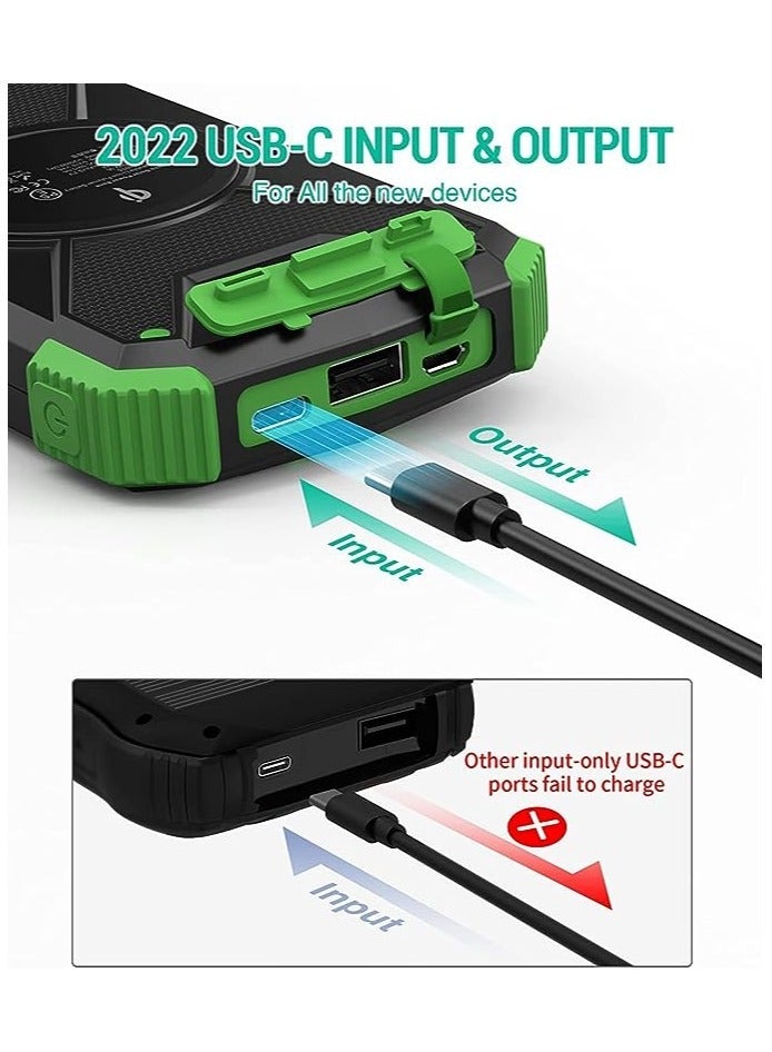 Raxoom DOLTRI-Solar Power Bank, Qi Wireless Portable Charger 10000mAh, External Battery Pack with Type C Input/Output, Solar Panel with Dual LED Flashlight, Compass (Green) - Image 3